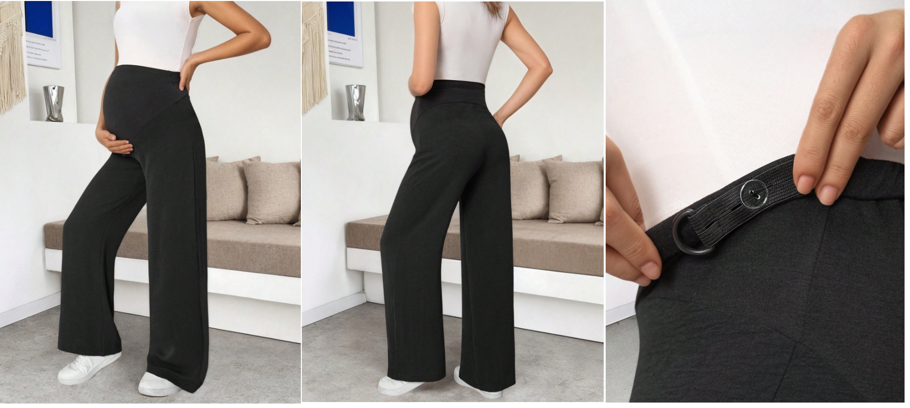 Leggings casual tipo wide leg, color negro lavado