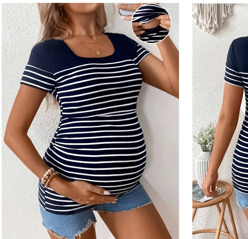 Camiseta de lactancia con estampado rayas azules