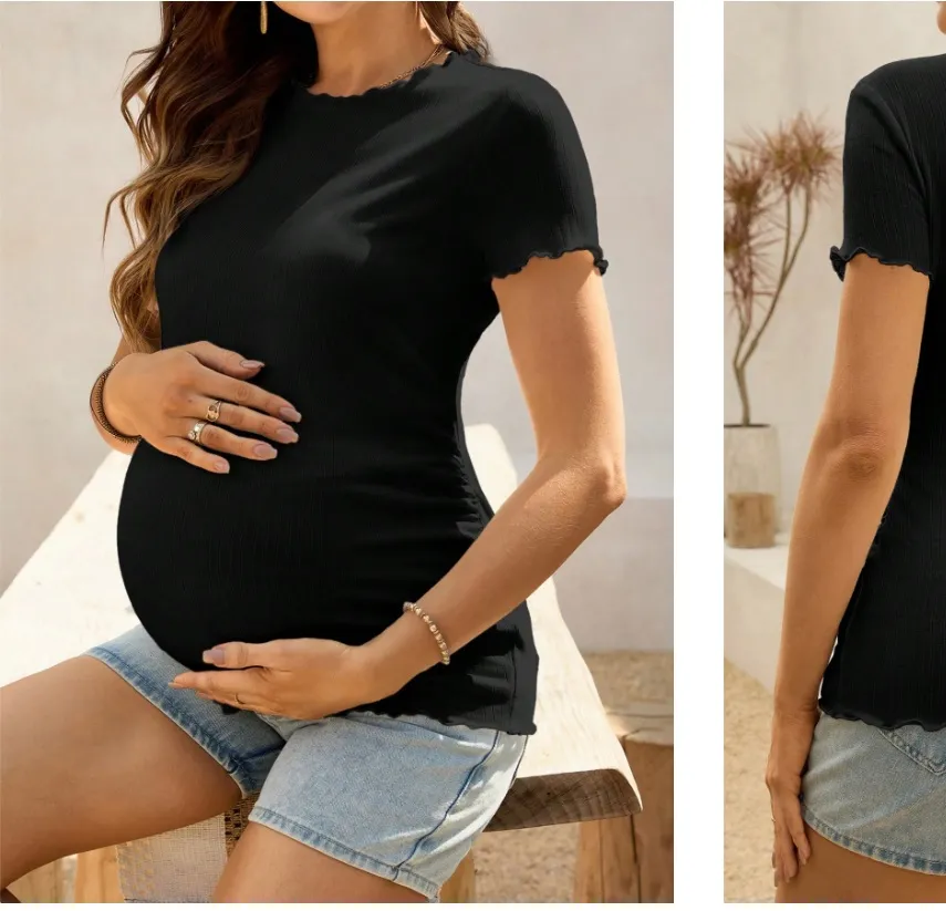 Camiseta casual borde curvo color negro