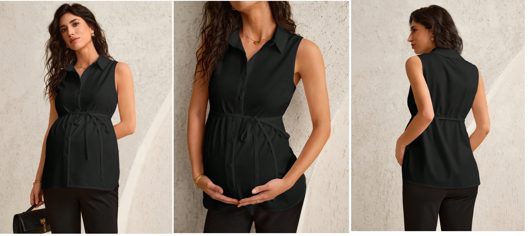 Blusa casual sin mangas, con ajuste en cintura, color negro