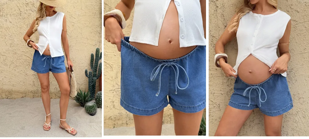 Short corto de mezclilla talle bajo con cordon ajustable