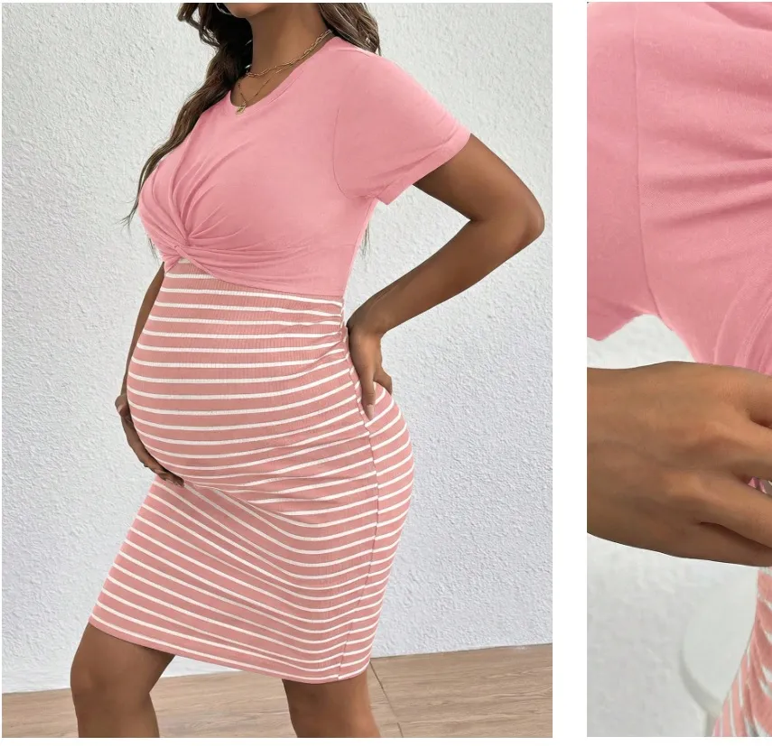 Vestido casual a rayas rosa para lactancia