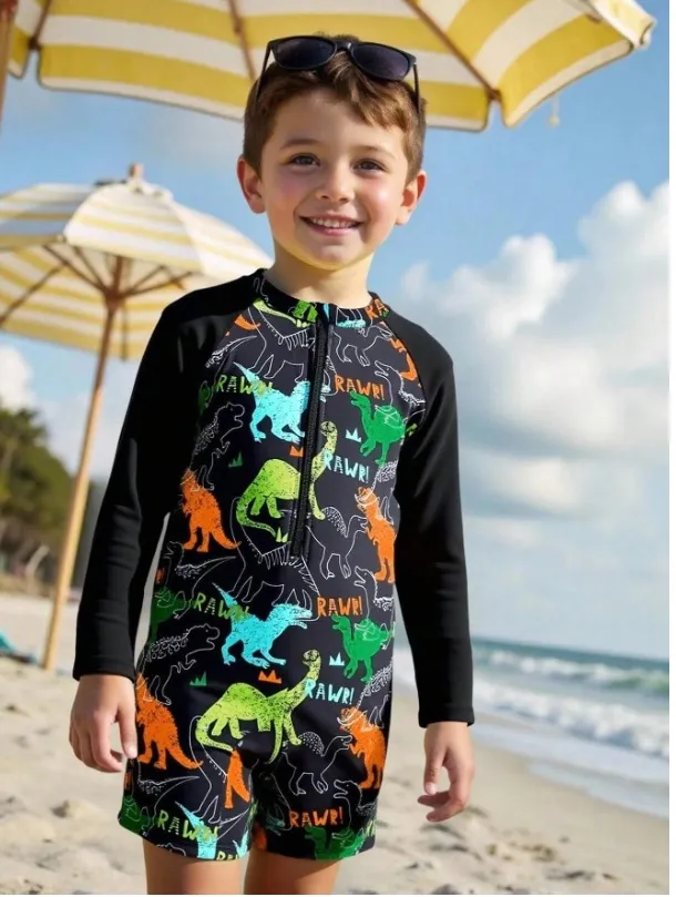 Enterizo negro dinosaurios niños pequeños
