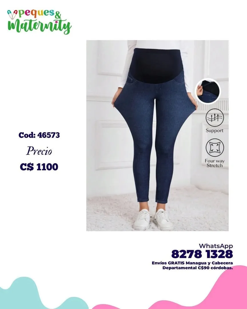 Jeans pitillo informales de embarazo con parche