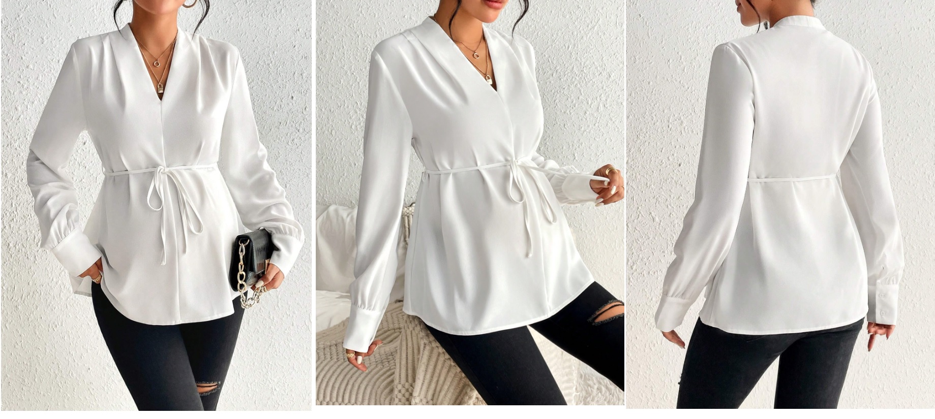 Blusa con cinturón de cuello V