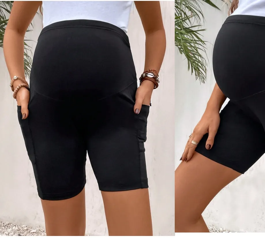 Short biker negro con bolsillos laterales de maternidad