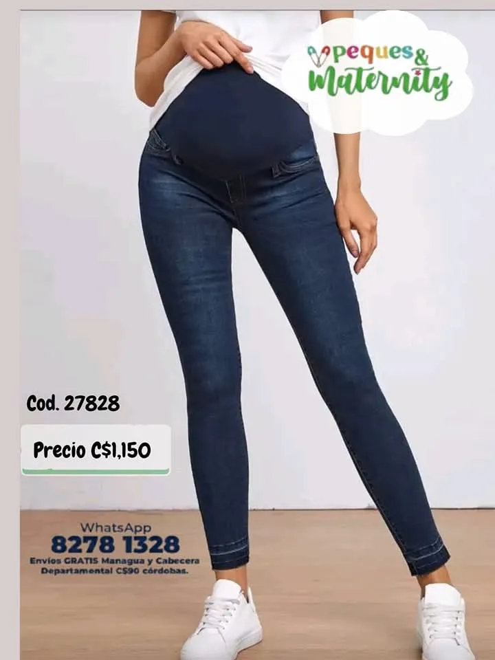 Jeans azul oscuro ajustados de cintura ancha