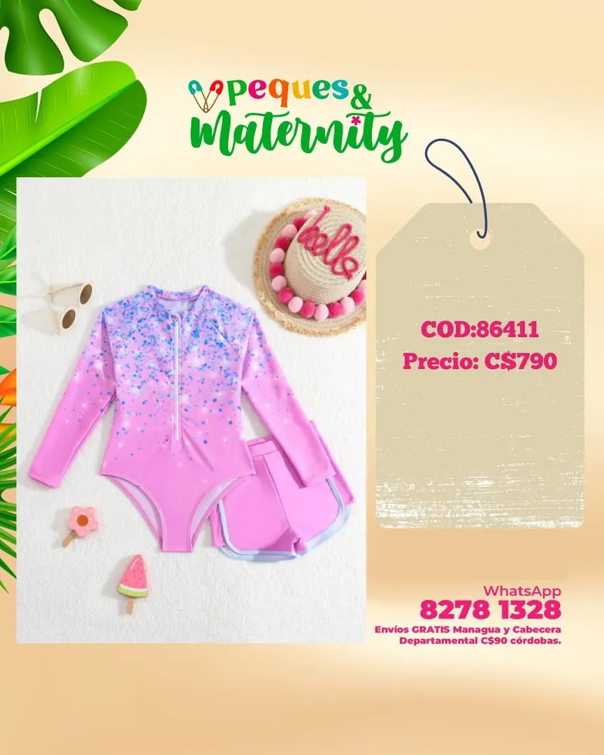 Traje de baño de una pieza para niña joven para playa y piscina en resort