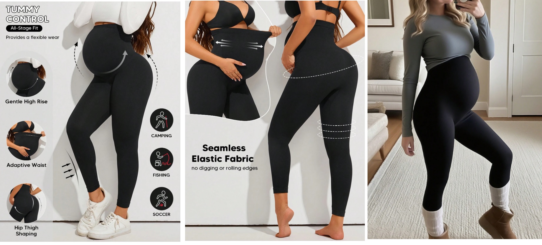 Legings estilo skinny con push up y ajustable al vientre, color negro