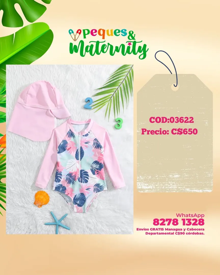 Traje De Baño De Una Pieza Con Cremallera Frontal Y Gorro De Natación