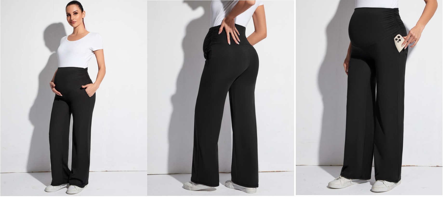Leggings corte recto con bolsillo, cintura alta que se adapta al vientre, color negro